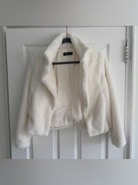 Allegra K Cropped Fux Fur Jacket Cardigan Shrug White Size XS